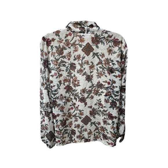 Bp Womens Blouse Multicolor Floral Long Sleeve‎ Scoop Neck Elastic Cuff M - Picture 2 of 8